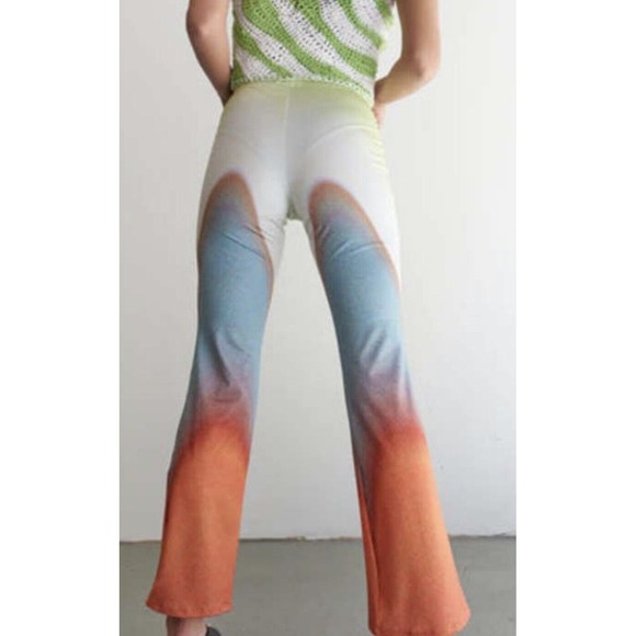 Free People Mandinga Otto Pant Flare Stretch Ombre Gray Aqua Orange Size M NWT - Picture 2 of 8